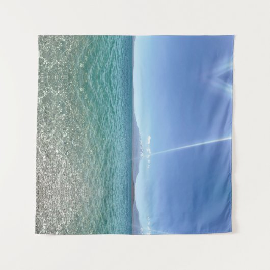 クリスタルウォータービューブルースカイビーチヴィベ平和的 タペストリー (正面(横))
