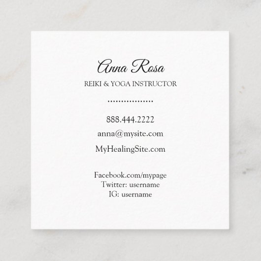 クリスタルウォーター色の聖なる癒しの芸術 スクエア名刺 (裏面)