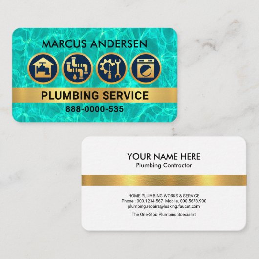 クリスタルウォーター金ゴールド配管アイコン 名刺 (正面/裏面)