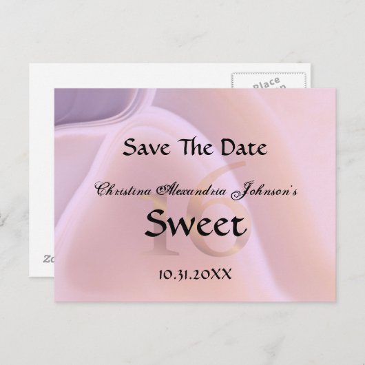 クリスタルエレガントピンクスウィート16日付を保存 案内ポストカード (正面/裏面)