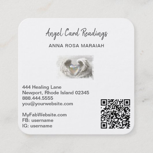 *~*クリスタルオパールハートQRエンジェルウィングスAP78シルバー スクエア名刺 (裏面)