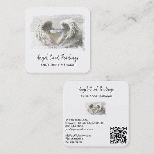 *~*クリスタルオパールハートQRエンジェルウィングスAP78シルバー スクエア名刺 (正面/裏面)