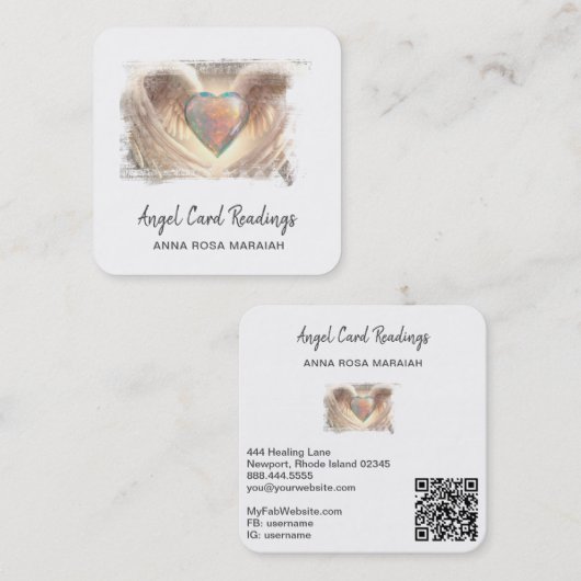 *~*クリスタルオパールハートQRエンジェルウィングAP78ウォーム スクエア名刺 (正面/裏面)