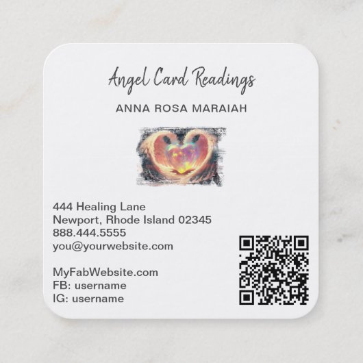*~*クリスタルオパールハートQRエンジェルウィングAP78グロー スクエア名刺 (裏面)