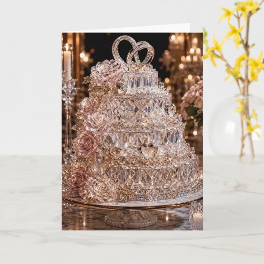 クリスタルガラスのケーキ 結婚おめでとうございます カード (黄色い花)