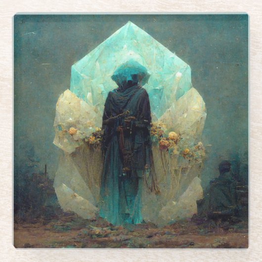 クリスタルガーディアンエイリアンSci-Fiファンタジー ガラスコースター (正面)