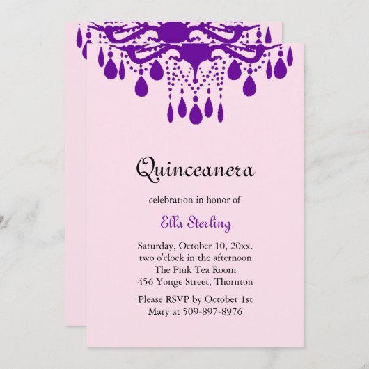 クリスタルグランド社交ダンス誕生日招待状紫 招待状 (正面/裏面)