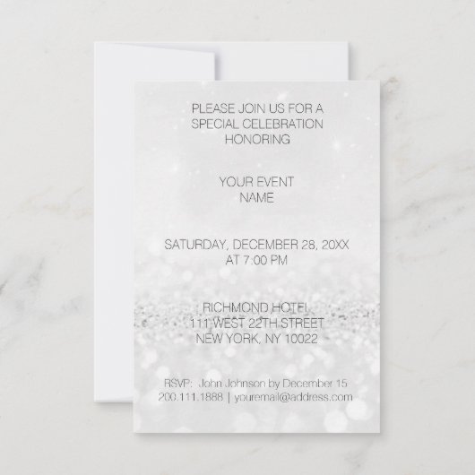 クリスタルグローブナイトクラブパーティーシルバーグレーグリッター 招待状 (裏面)