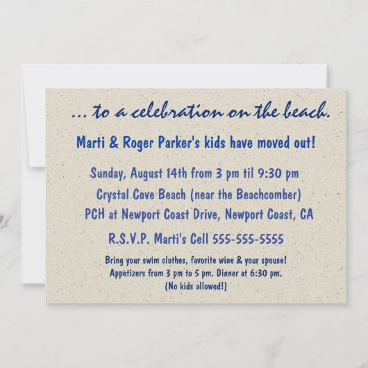 クリスタルコーブパーティーの招待状 招待状 (裏面)