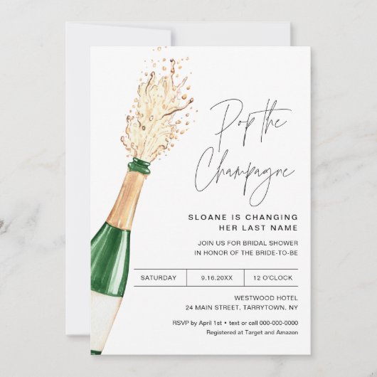 クリスタルザポップ・アートのシャンパンブライダルシャワー招待 招待状 (正面)