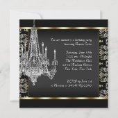 クリスタルシャンデリアブラックダマスクバースデーパーティー 招待状 (裏面)