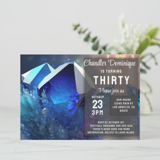 クリスタルジェムストーン9月《星座》乙女座サファイア誕生日 招待状 (スタンド正面)