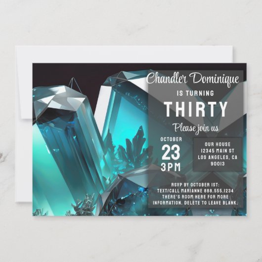 クリスタルジュエリーピセスアクアマリンマーチ誕生日 招待状 (正面)