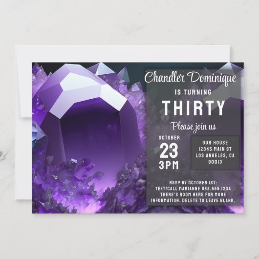 クリスタルジュエルアクエリアスアメジスト2月誕生日 招待状 (正面)