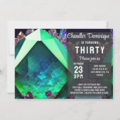 クリスタルジュエルグリーンエメラルドジェムストーンメイ誕生日 招待状 (正面)