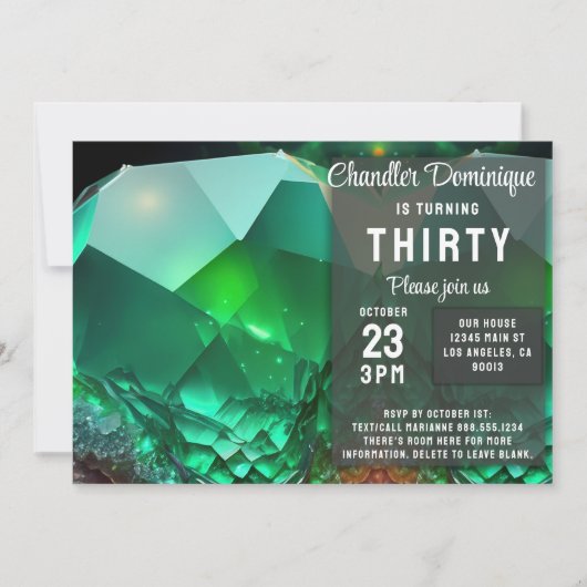 クリスタルジュエルレオグリーンペリドット威厳がある誕生日 招待状 (正面)