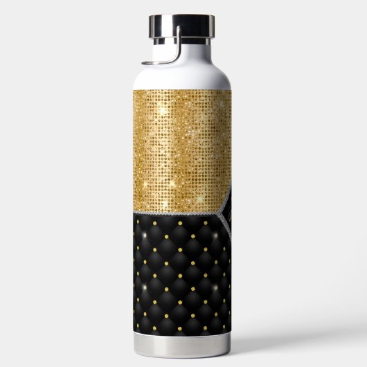 クリスタルスタイリッシュ金ゴールドフェイクブラックダイヤモンドモノグラム ウォーターボトル (右面)