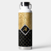 クリスタルスタイリッシュ金ゴールドフェイクブラックダイヤモンドモノグラム ウォーターボトル (正面)