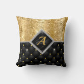クリスタルスタイリッシュ金ゴールドフェイクブラックダイヤモンドモノグラム クッション (正面)