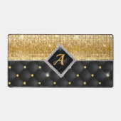 クリスタルスタイリッシュ金ゴールドフェイクブラックダイヤモンドモノグラム デスクマット (正面)
