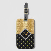 クリスタルスタイリッシュ金ゴールドフェイクブラックダイヤモンドモノグラム ラゲッジタグ (正面縦)