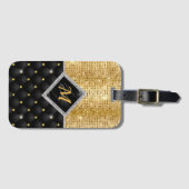 クリスタルスタイリッシュ金ゴールドフェイクブラックダイヤモンドモノグラム ラゲッジタグ (正面横)