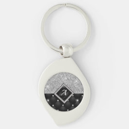 クリスタルスタイリッシュ銀フェイクブラック・ダイヤモンド・モノグラム キーホルダー