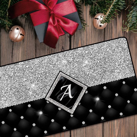クリスタルスタイリッシュ銀フェイクブラック・ダイヤモンド・モノグラム デスクマット