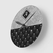 クリスタルスタイリッシュ銀フェイクブラック・ダイヤモンド・モノグラム ラウンド壁時計 (傾斜)