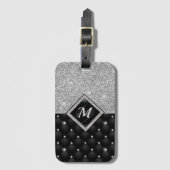 クリスタルスタイリッシュ銀フェイクブラック・ダイヤモンド・モノグラム ラゲッジタグ (正面縦)