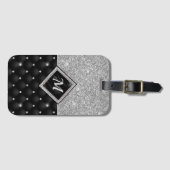クリスタルスタイリッシュ銀フェイクブラック・ダイヤモンド・モノグラム ラゲッジタグ (正面横)