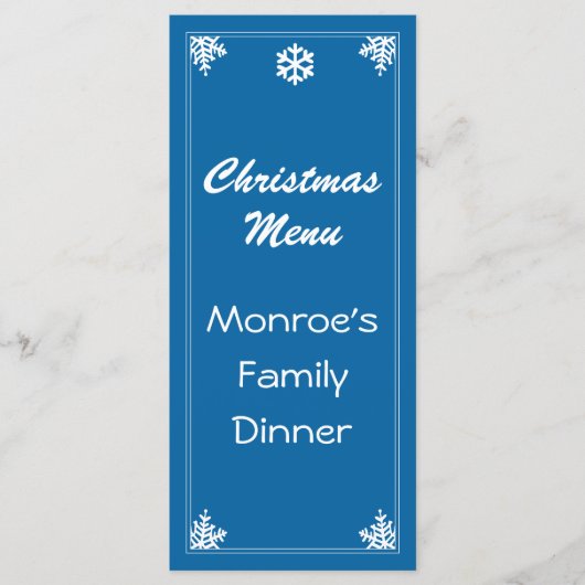 クリスタルスノーフレークのクリスマスメニュー メニュー (正面)