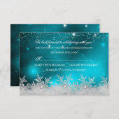 クリスタルスノーフレークティール（緑がかった色）クリスマスパーティーRSVP 招待状 (正面/裏面)