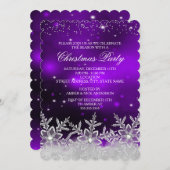 クリスタルスノーフレークパープルクリスマスパーティー招待状 招待状 (正面/裏面)