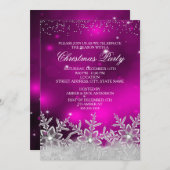 クリスタルスノーフレークピンククリスマスパーティー招待状 招待状 (正面/裏面)