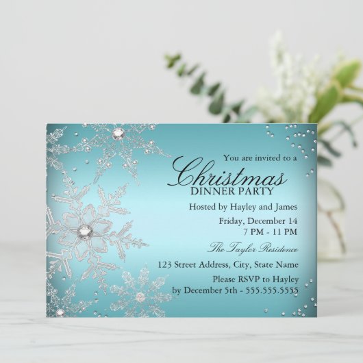 クリスタルスノーフレークブルークリスマスパーティー 招待状 (スタンド正面)