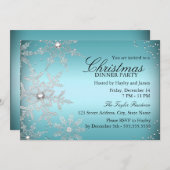 クリスタルスノーフレークブルークリスマスパーティー 招待状 (正面/裏面)