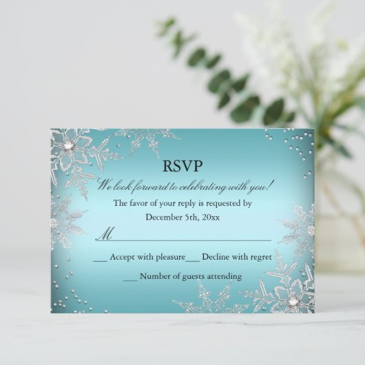 クリスタルスノーフレークブルークリスマスパーティーRSVP 出欠カード (スタンド正面)