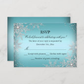 クリスタルスノーフレークブルークリスマスパーティーRSVP 出欠カード (正面/裏面)