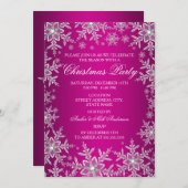 クリスタルスノーフレークホットピンククリスマスパーティー招待状 招待状 (正面/裏面)
