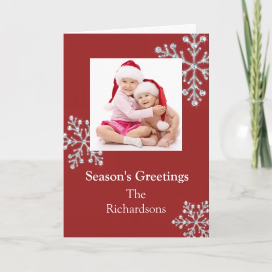 クリスタルスノーフレークホリデーカード（赤） シーズンカード (正面)