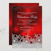 クリスタルスノーフレークレッドクリスマスパーティー招待状 招待状 (正面/裏面)
