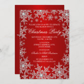 クリスタルスノーフレークレッドクリスマスパーティー招待状 招待状 (正面/裏面)