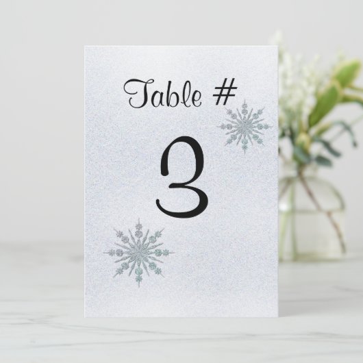 クリスタルスノーフレーク冬のウェディングテーブル番号 招待状 (スタンド正面)
