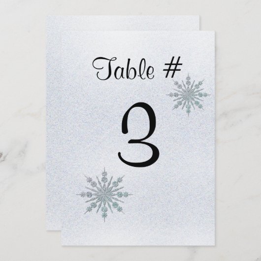 クリスタルスノーフレーク冬のウェディングテーブル番号 招待状 (正面/裏面)