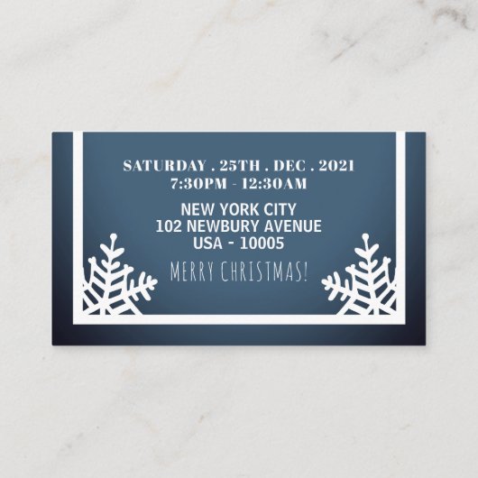 クリスタルスノーフレーク、クリスマスパーティーチケット招待状 エンクロージャーカード (裏面)