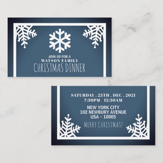 クリスタルスノーフレーク、クリスマスパーティーチケット招待状 エンクロージャーカード (正面/裏面)