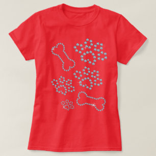 クリスタルデザインドッグの手とボーンズ宝石Tシャツ Tシャツ