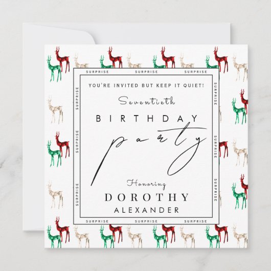 クリスタルトナカイANYサプライズウィンター誕生日 招待状 (正面)