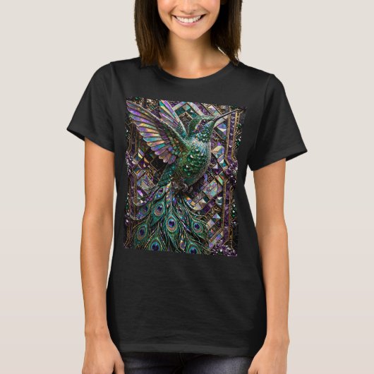 クリスタルハチドリクジャクモザイクデザイン Tシャツ (正面)